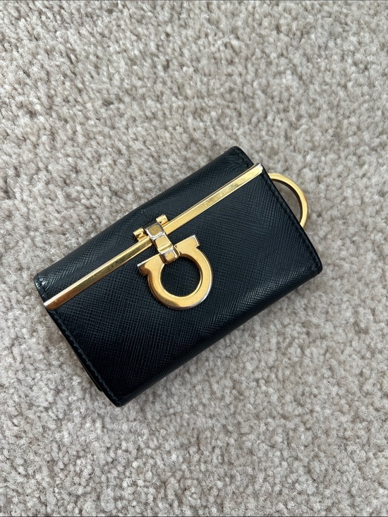 Salvatore Ferragamo Handbags - Salvatore Ferragamo Black Leather Key Pouch with Gold Hardware